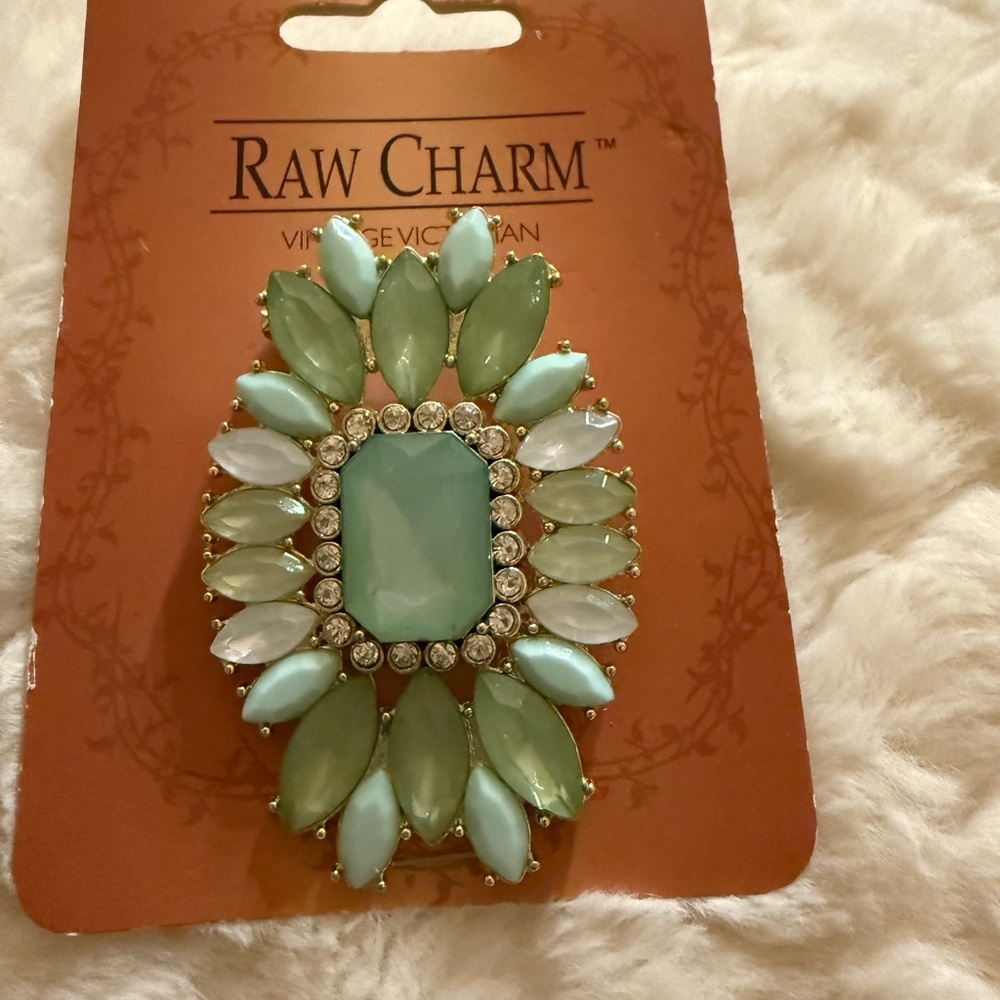 Aqua and White Crystal Brooch
